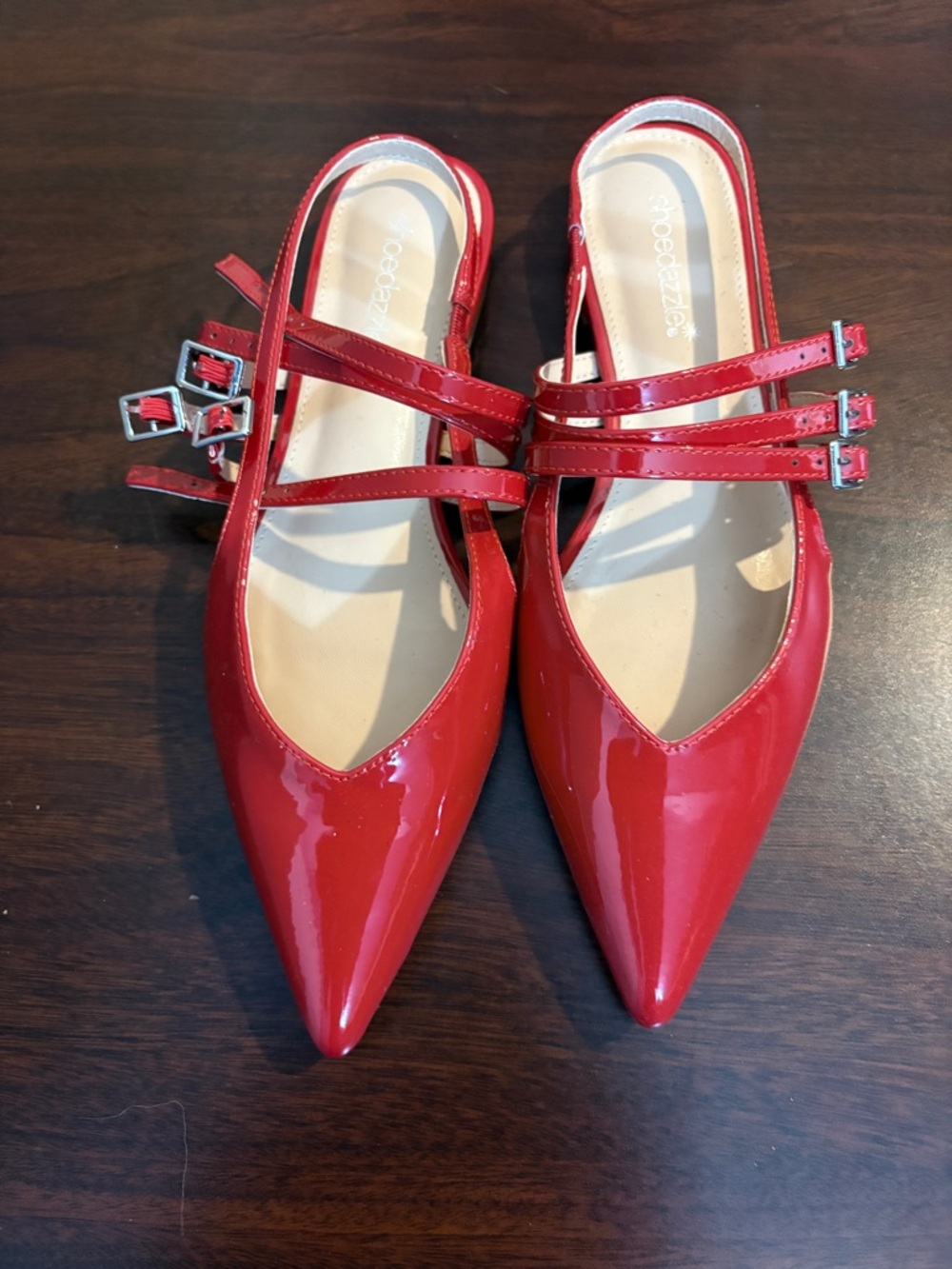 Red Patent Pointed-Toe Strappy Flats